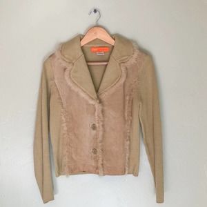 CYNTHIA CYNTHIA STEFFE Women's Tan Suede/Rabbit Fur/Knit Three Button Coat sz M